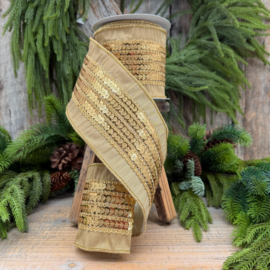 4" Gold Sequin Christmas Ribbon