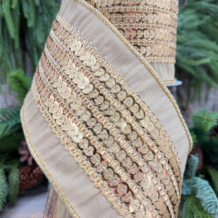 4" Gold Sequin Christmas Ribbon