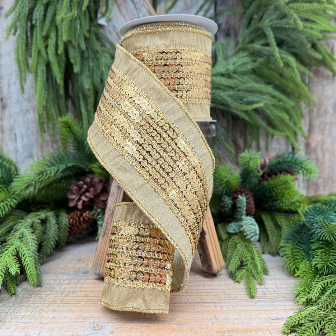 4" Gold Sequin Christmas Ribbon