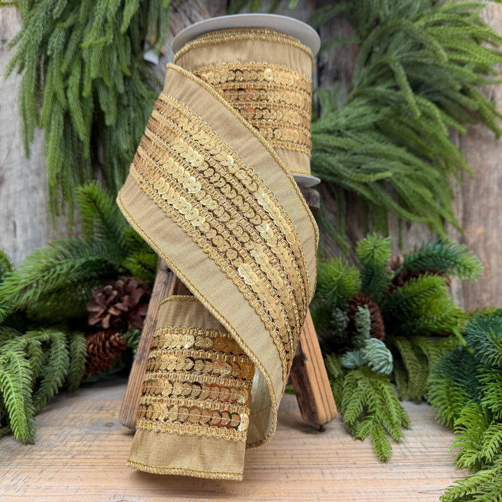 4" Gold Sequin Christmas Ribbon