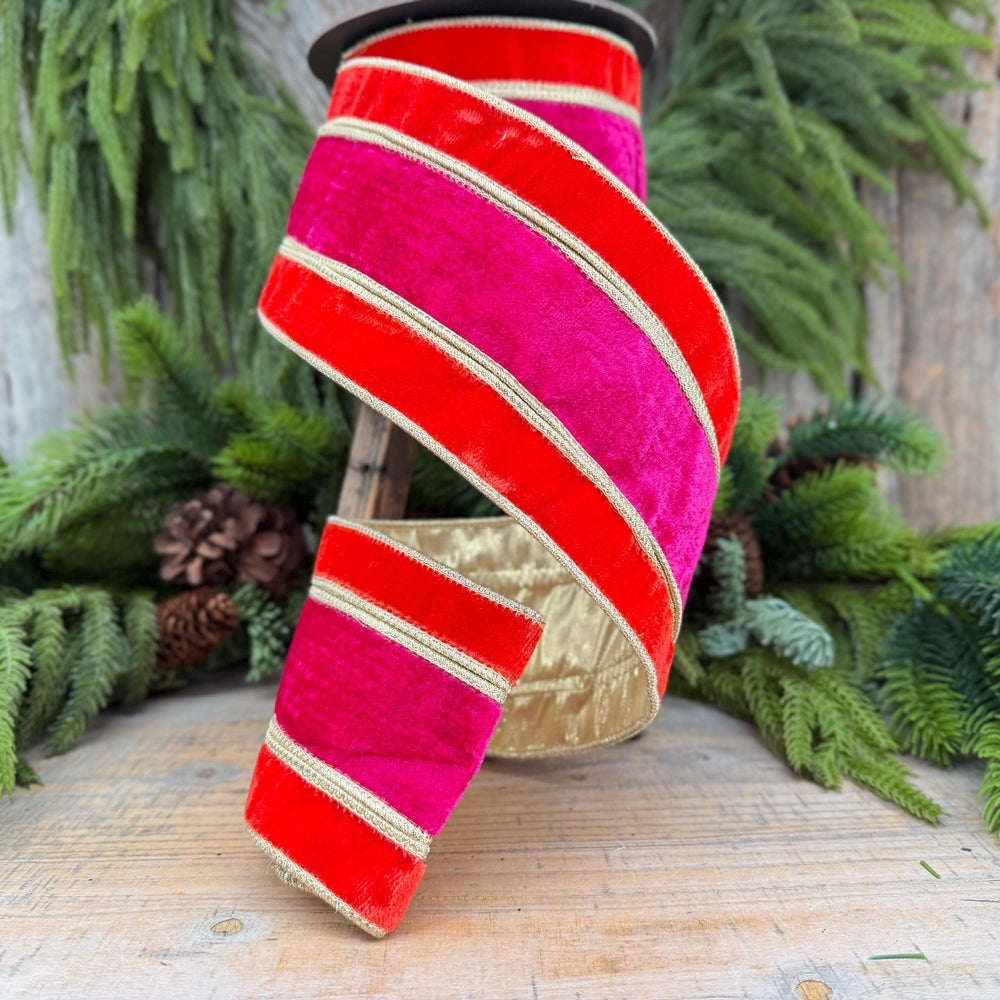 4" Orange and Hot Pink Velvet Ribbon