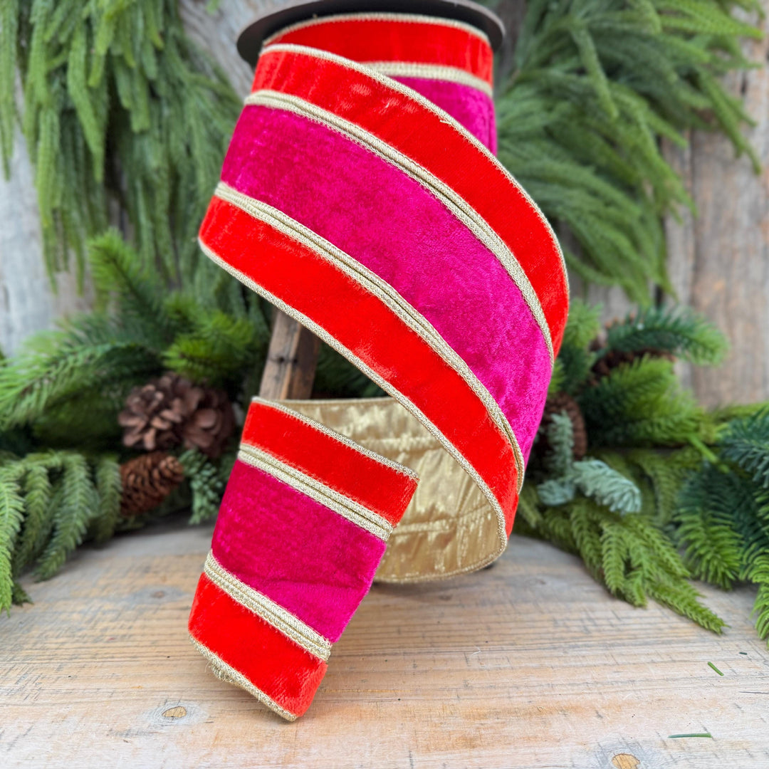 4" Orange and Hot Pink Velvet Ribbon