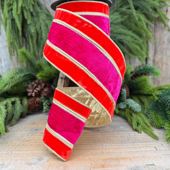 4" Orange and Hot Pink Velvet Ribbon