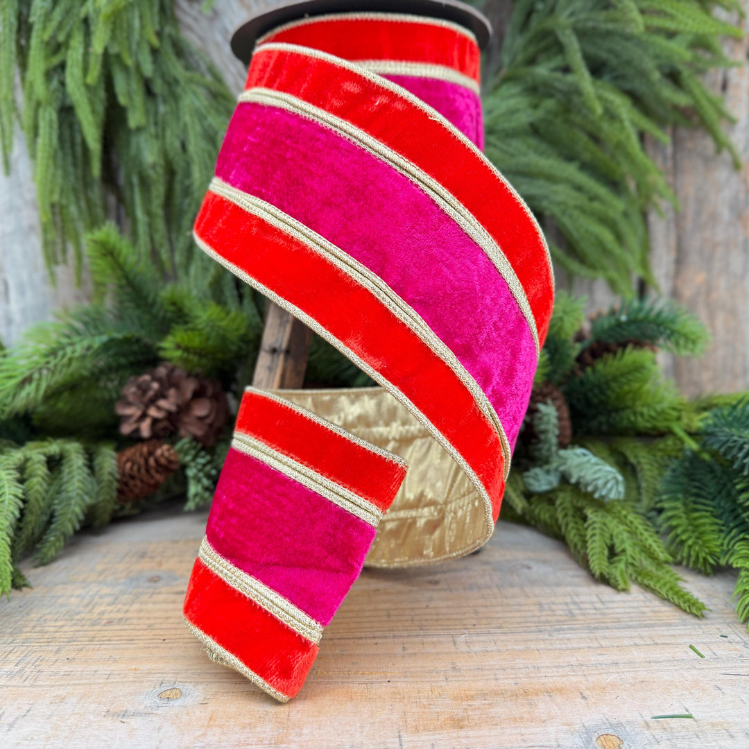 4" Orange and Hot Pink Velvet Ribbon