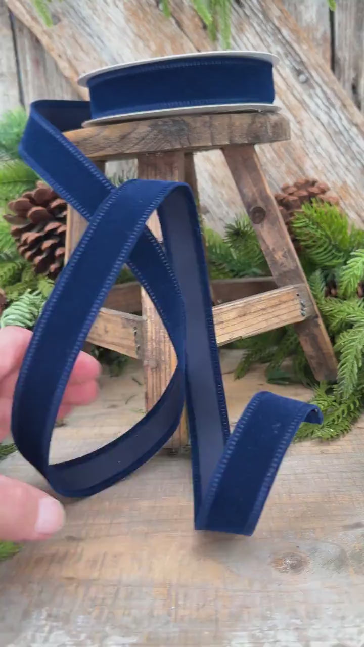 7/8" Navy Blue Velvet Ribbon, Blue Ribbon