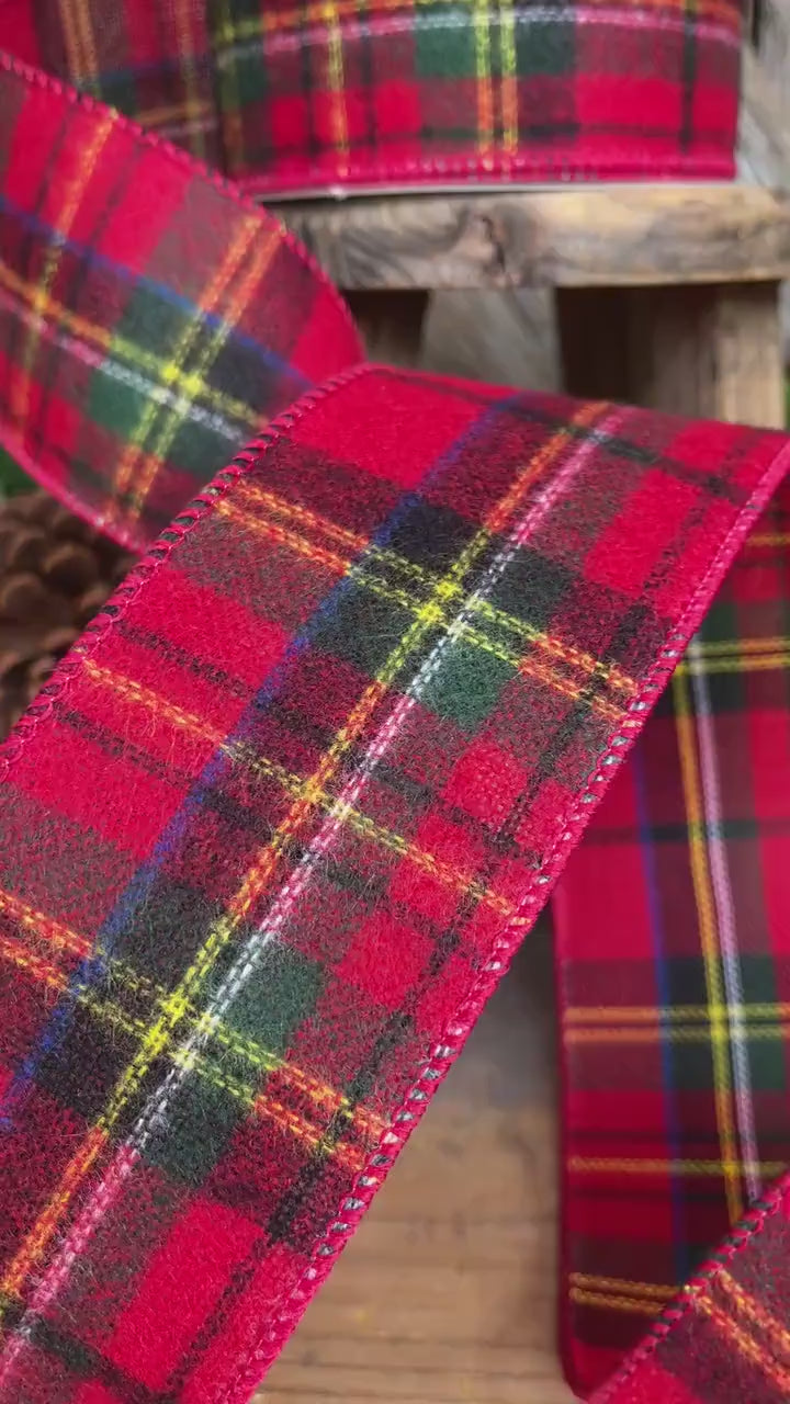 2.5" Traditional CHristmas Plaid, Wired Ribbon, Flannel Plaid Ribbon