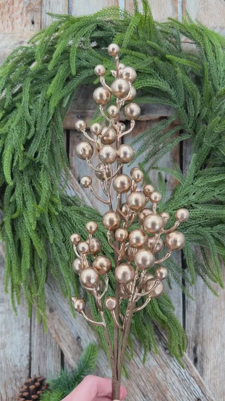 27" Gold Berry Spray, Christmas Berry Spray