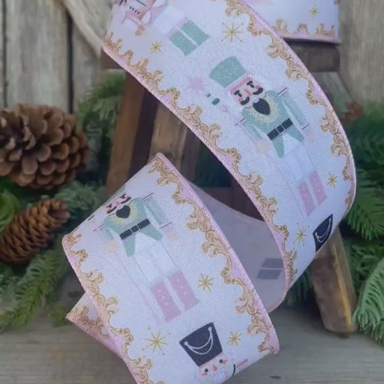 2.5" Pink Nutcracker Ribbon, Pink Ribbon, Pink christmas Ribbon