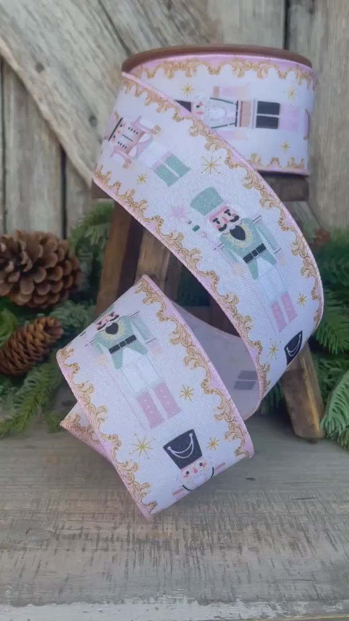 2.5" Pink Nutcracker Ribbon, Pink Ribbon, Pink christmas Ribbon