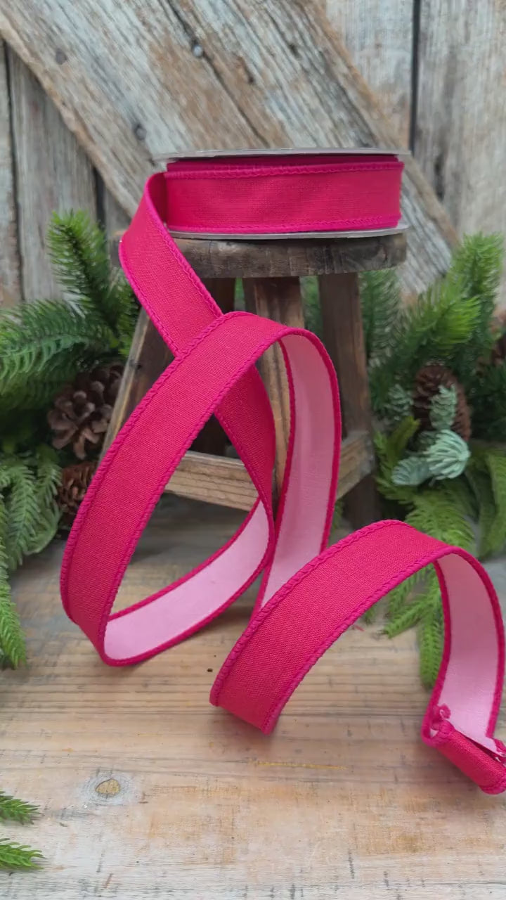 1" Hot Pink and Light Pink Double-Sided Wired Ribbon by Farrisilk