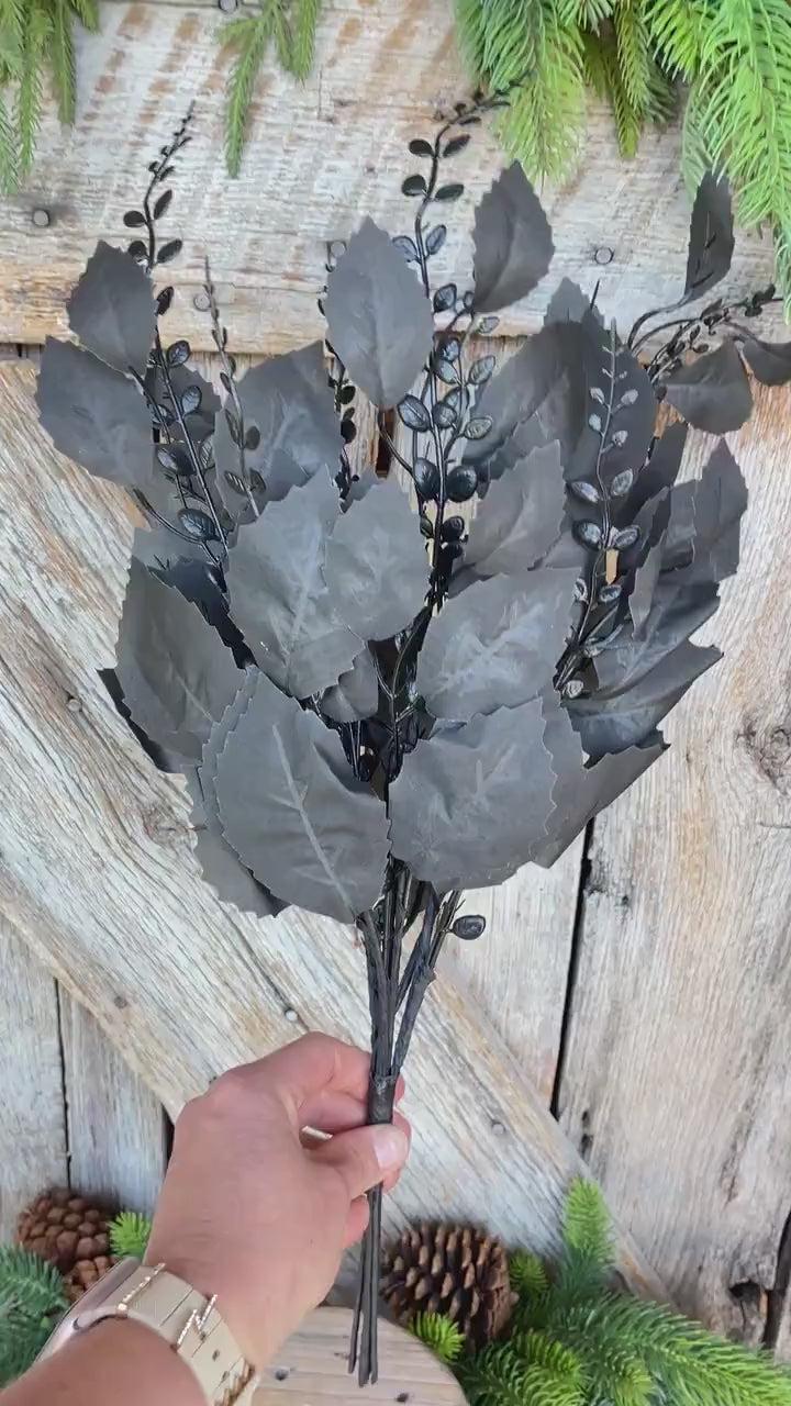 21" Black Greenery Bush, Black Leaves Bush, Black Filler Bush