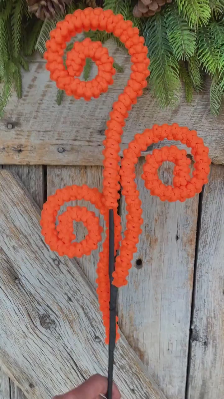 28" Orange Puff Curly Spray, Orange Halloween Spray, Wreath Supply