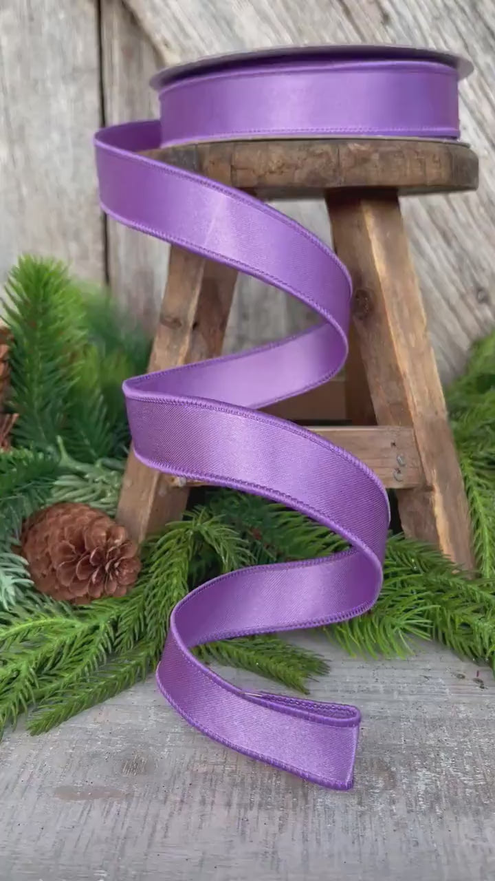 1" Purple Lavender Wired Ribbon, Farrisilk Ribbon, Satin Ribbon