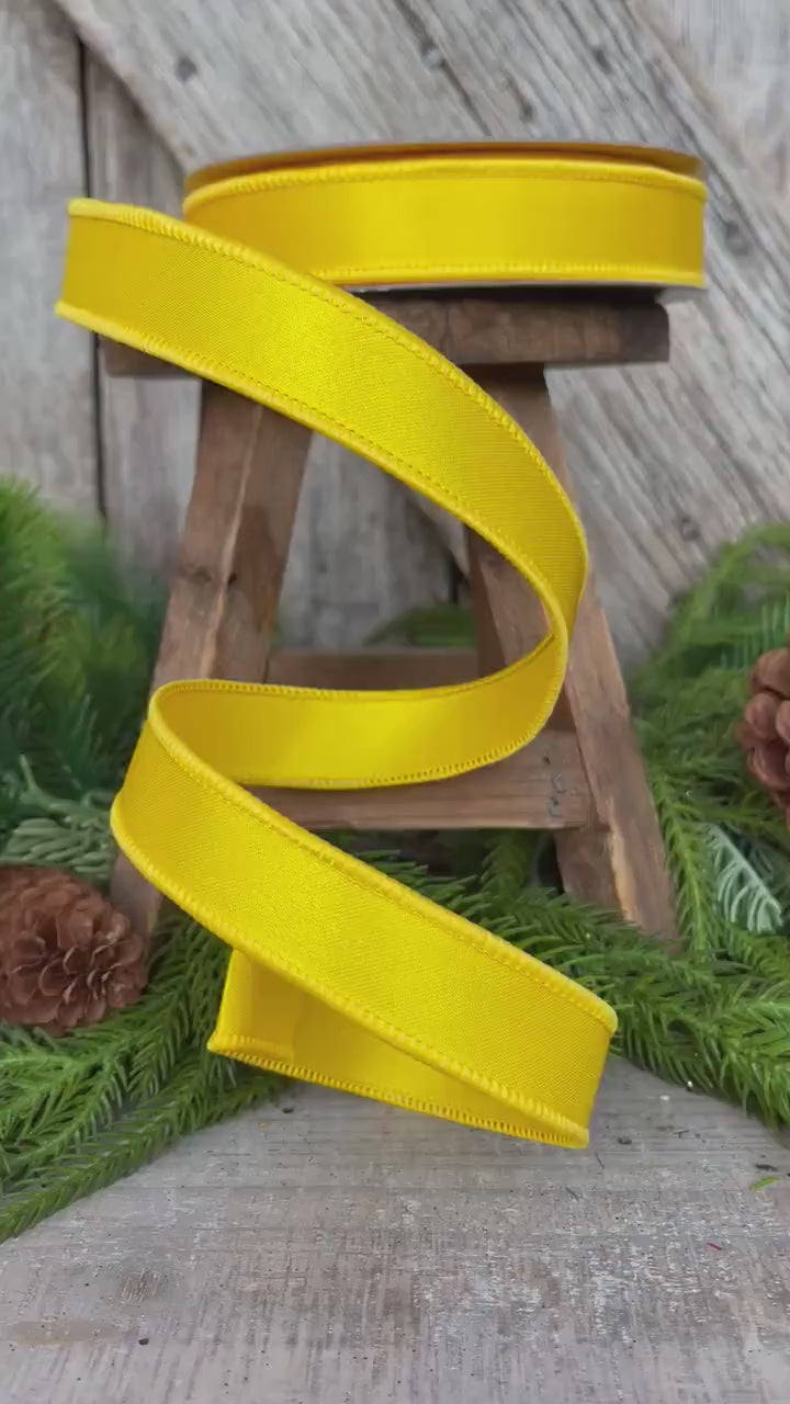 1" Yellow Satin Wired Ribbon, Farrisilk Ribbon, Satin Ribbon