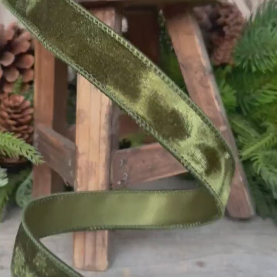 1" Forest Green Velvet Ribbon, Farrisilk Ribbon, Wired Ribbon