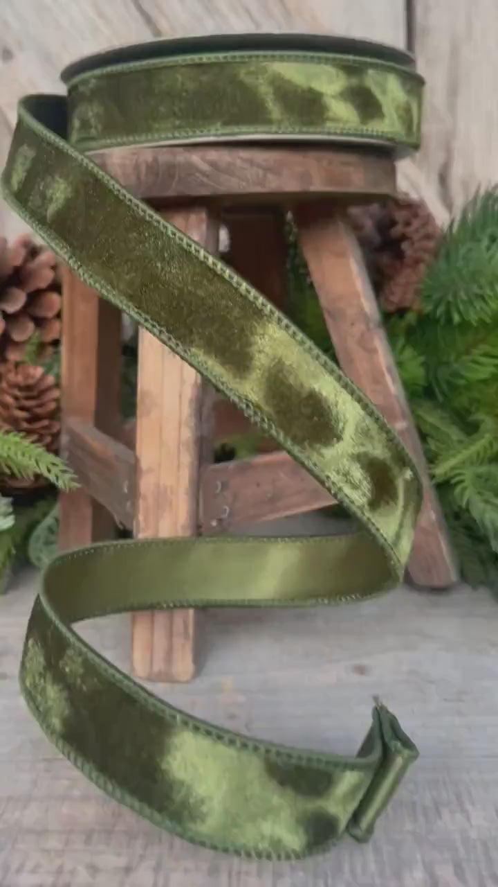 1" Forest Green Velvet Ribbon, Farrisilk Ribbon, Wired Ribbon