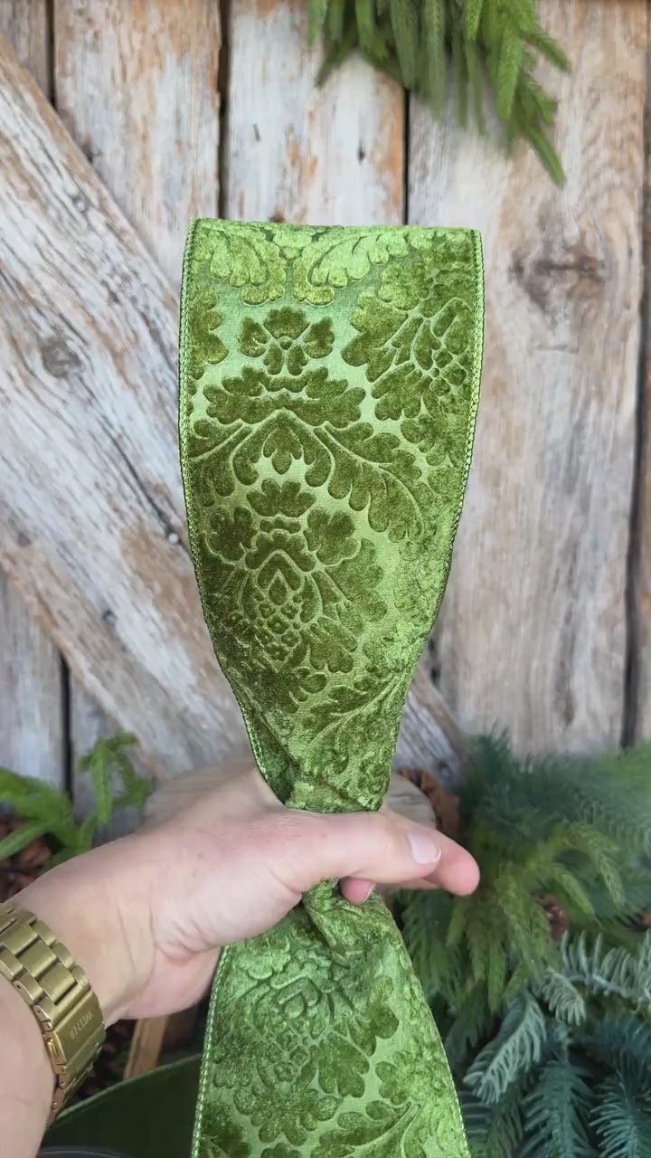 4" Moss Green Velvet Ribbon, Green Velvet Ribbon