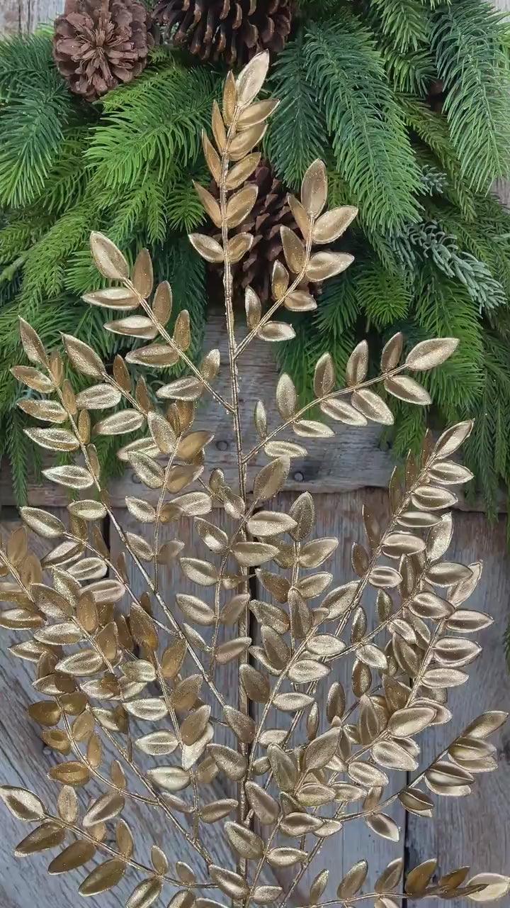 GoldFern Spray, Gold Christmas Tree Spray - 28" Gold Leaf Floral