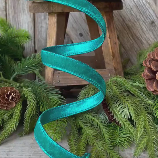 3/4" Teal Velvet Luster RIbbon, Farrisilk Ribbon, Velvet RIbbon