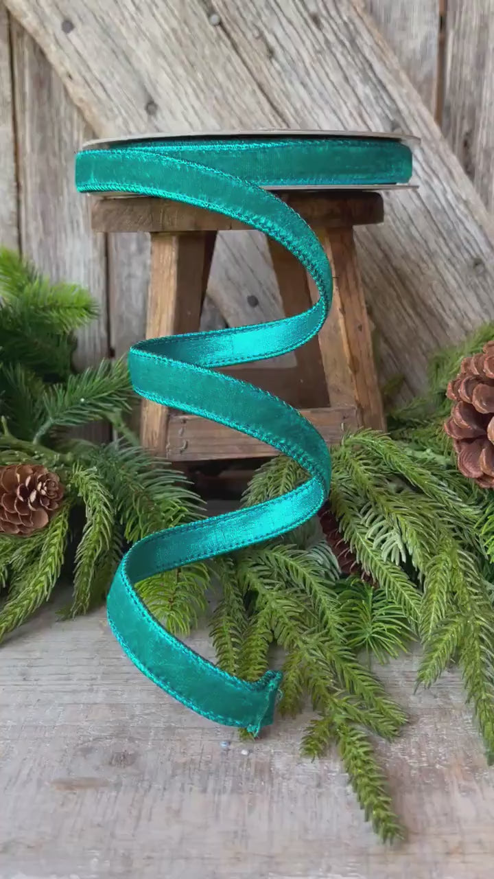 3/4" Teal Velvet Luster RIbbon, Farrisilk Ribbon, Velvet RIbbon