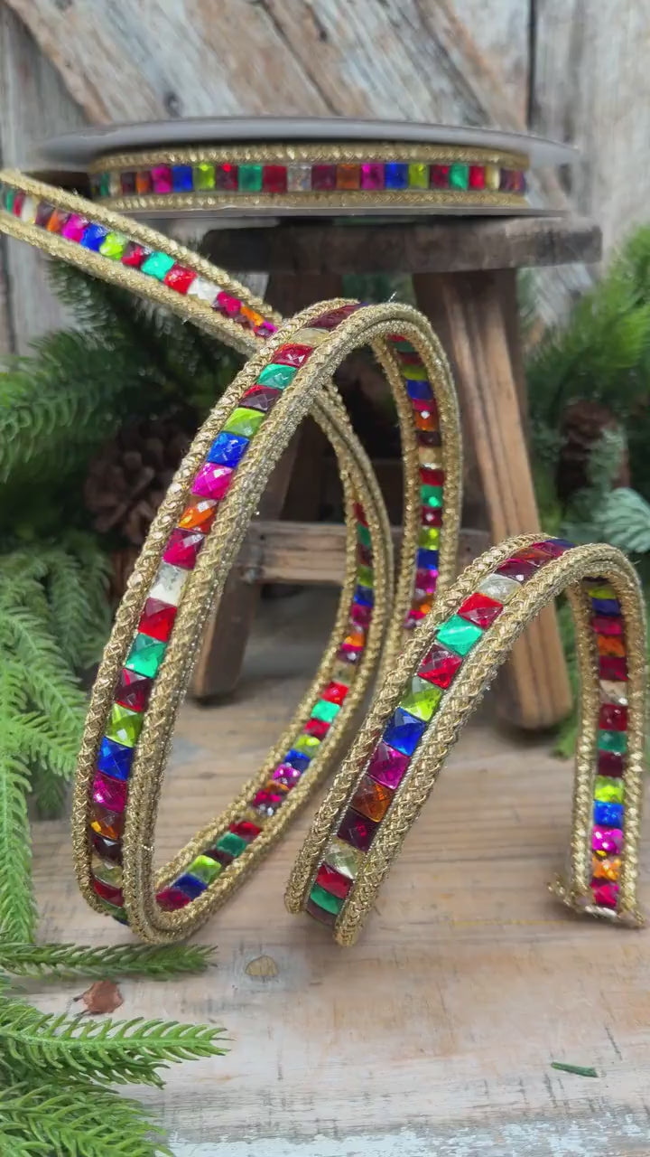 3/4" Gemstone Garland Multicolor Jeweled Ribbon by Farrisilk