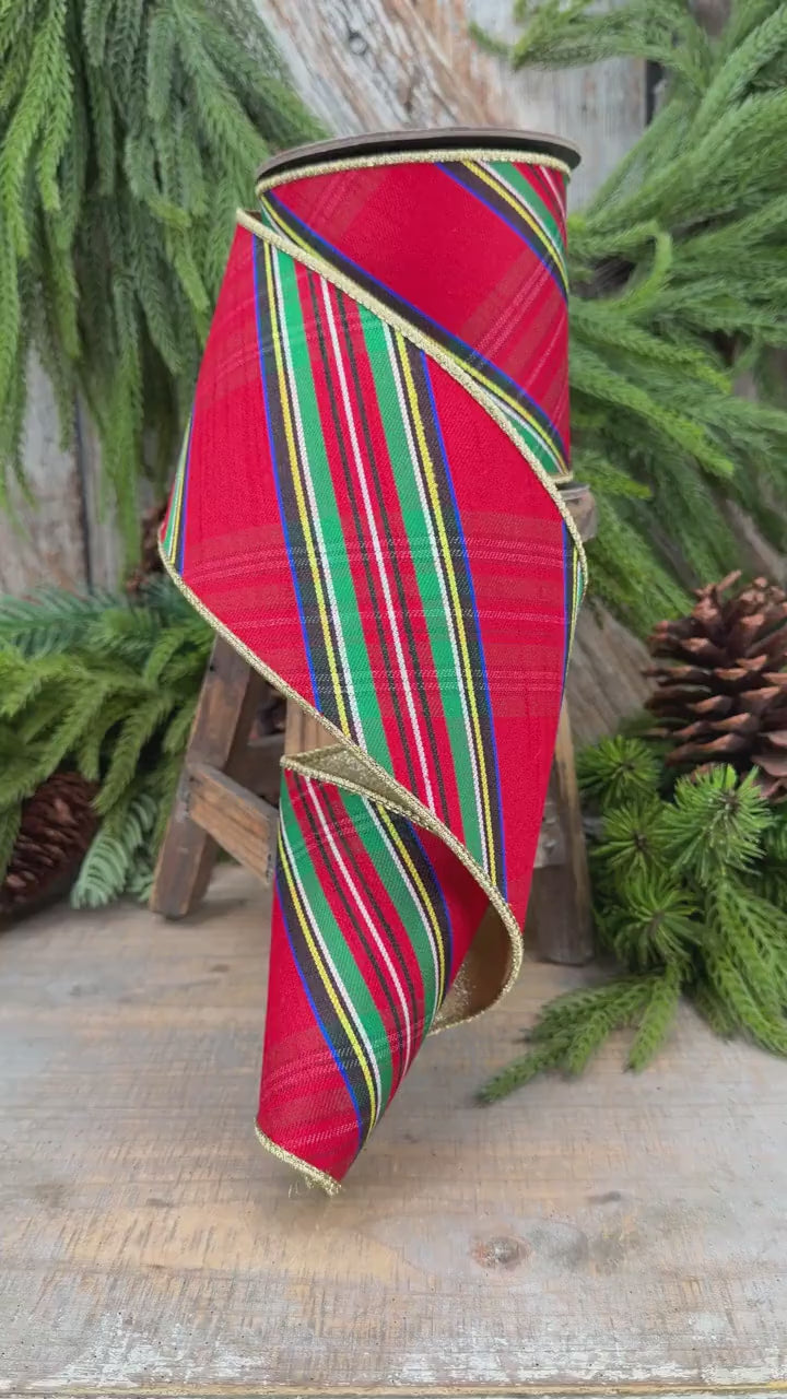4" Traditional CHristmas Plaid, Wired Ribbon