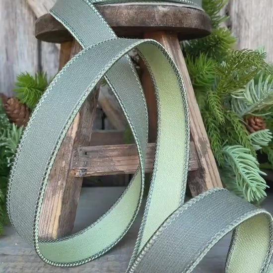 1" Sage Green Ribbon, Farrisilk Ribbon, Wired Ribbon