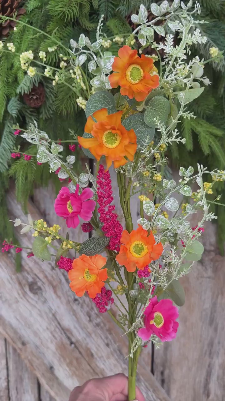 29" Hot Pink Orange Floral Spray, Summer Floral Spray, 40437-ORYELBTY