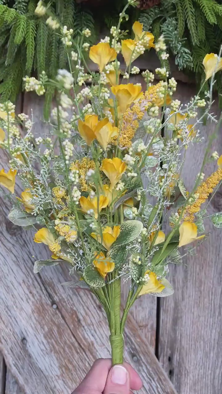 22" Yellow Floral Filler Bush, Yellow Greenery Bush