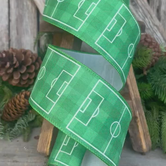 2.5" Soccer Field Wired Ribbon, Soccer Ribbon, Sports Ribbon