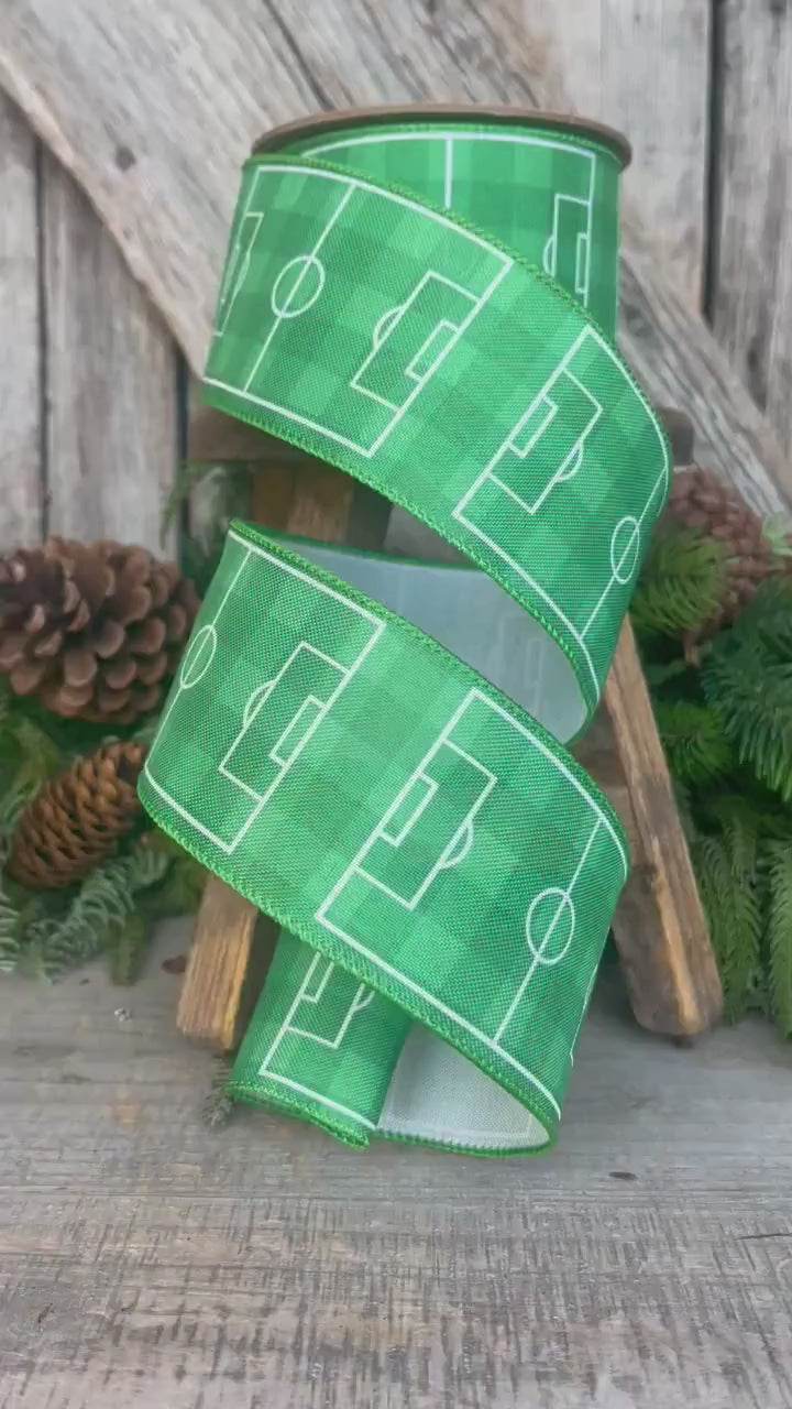 2.5" Soccer Field Wired Ribbon, Soccer Ribbon, Sports Ribbon