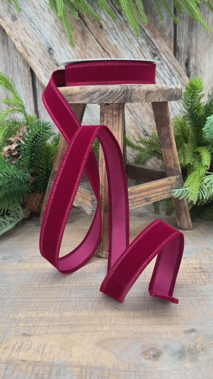 7/8" Burgundy Velvet Flocked Ribbon