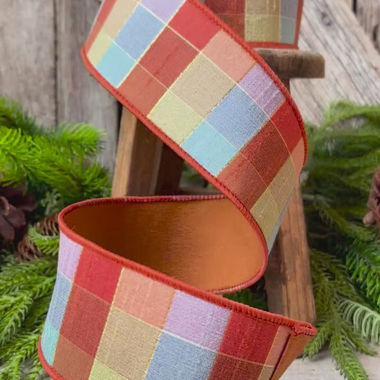 2.5" Orange Sedona Checks, Farrisilk Ribbon, Fall Ribbon