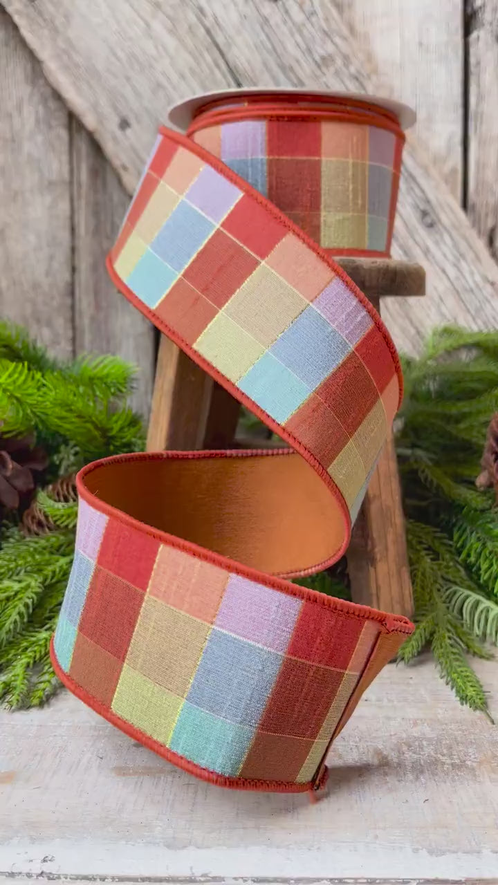 2.5" Orange Sedona Checks, Farrisilk Ribbon, Fall Ribbon