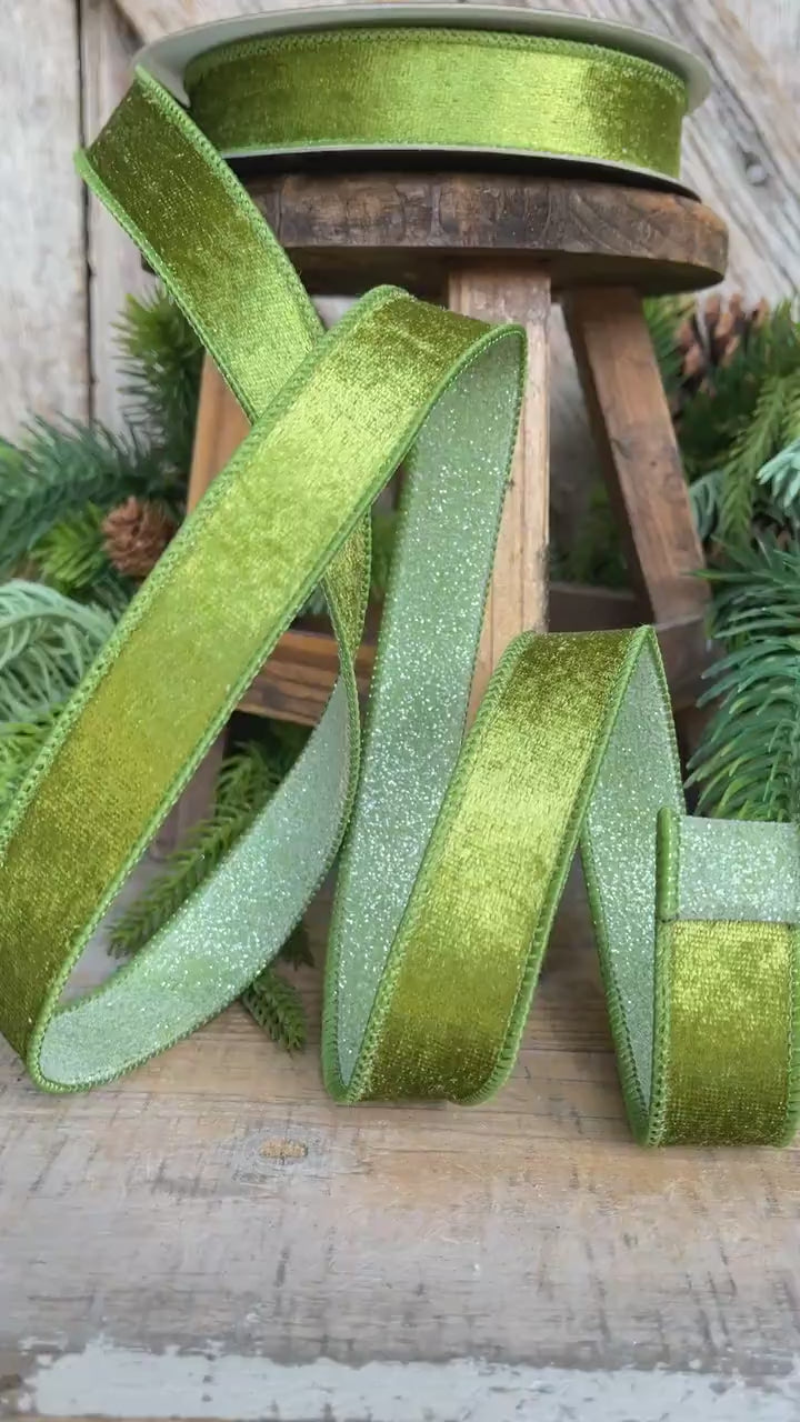 1" Forest Green Velvet Ribbon, Farrisilk Ribbon, Green Ribbon