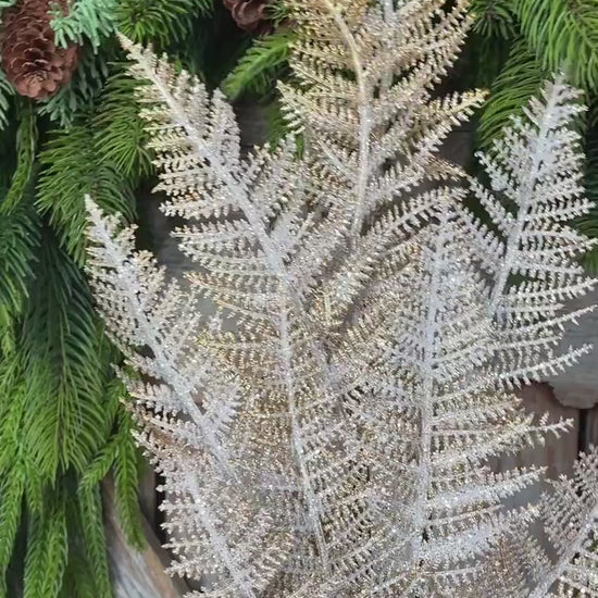 29" Gold Fern Spray, Christmas Fern Spray, Frosted Fern