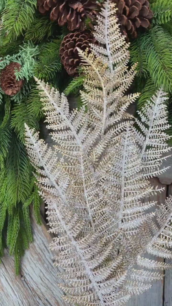 29" Gold Fern Spray, Christmas Fern Spray, Frosted Fern