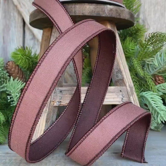 1" Brown Ribbon, Farrisilk Ribbon, Wired Ribbon