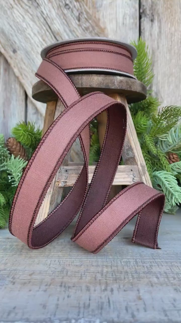 1" Brown Ribbon, Farrisilk Ribbon, Wired Ribbon