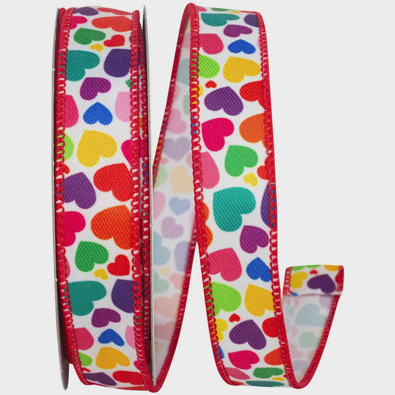 7/8" Heart Ribbon, Valentine Ribbon, Wired Ribbon