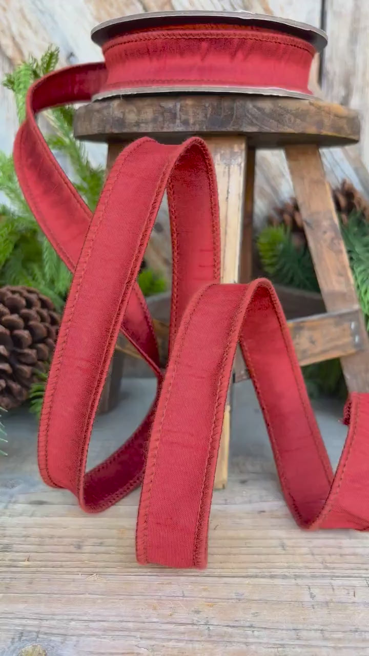 7/8" Rust Orange Dupioni Ribbon, Orange Ribbon, Fall Ribbon