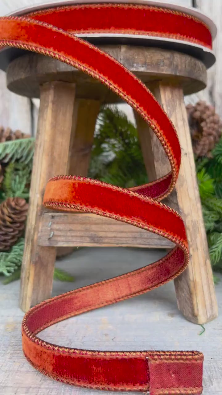 3/4" Cinammon Velvet Ribbon, Farrisilk Ribbon, Fall Ribbon