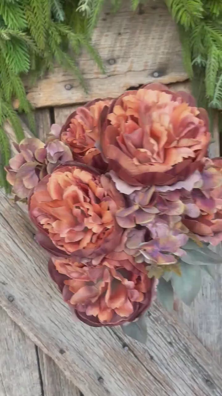 19" Fall Peony Hydrangea Bush, Brown Peony Bush, Harvest Floral
