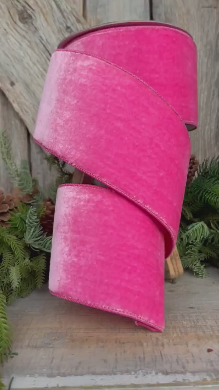 4" Pink Velvet Ribbon, Bubblegum Pink, Wired Velvet Ribbon