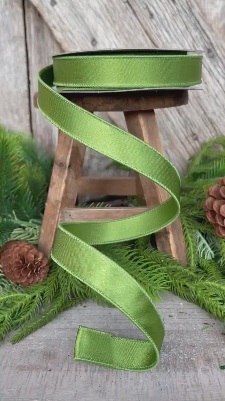 1" Forest Green Satin Ribbon, Farrisilk Ribbon, Wired Ribbon