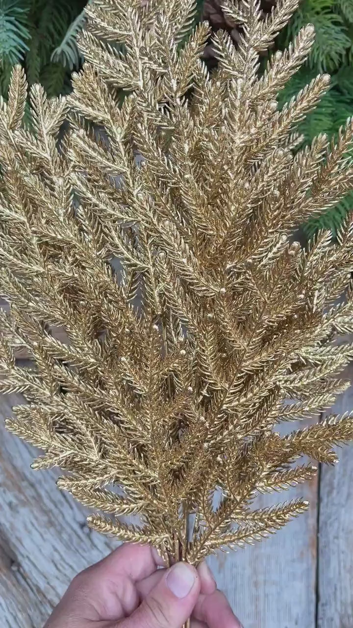 21" Gold Norfolk Pine Spray, Gold Christmas SPray, Christmas Tree Topper Spray