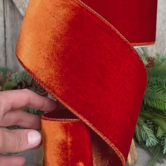 4" Cinnamon Velvet Ribbon, Farrisilk ribbon, fall velvet