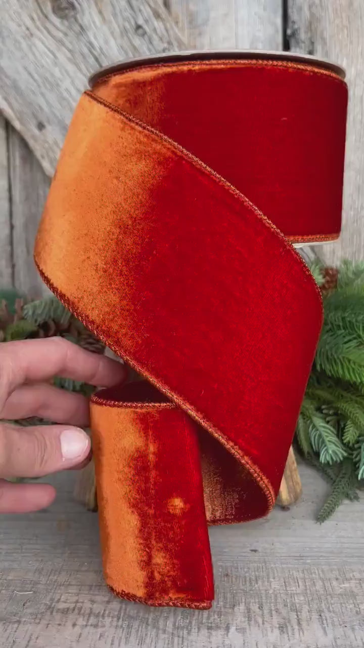 4" Cinnamon Velvet Ribbon, Farrisilk ribbon, fall velvet
