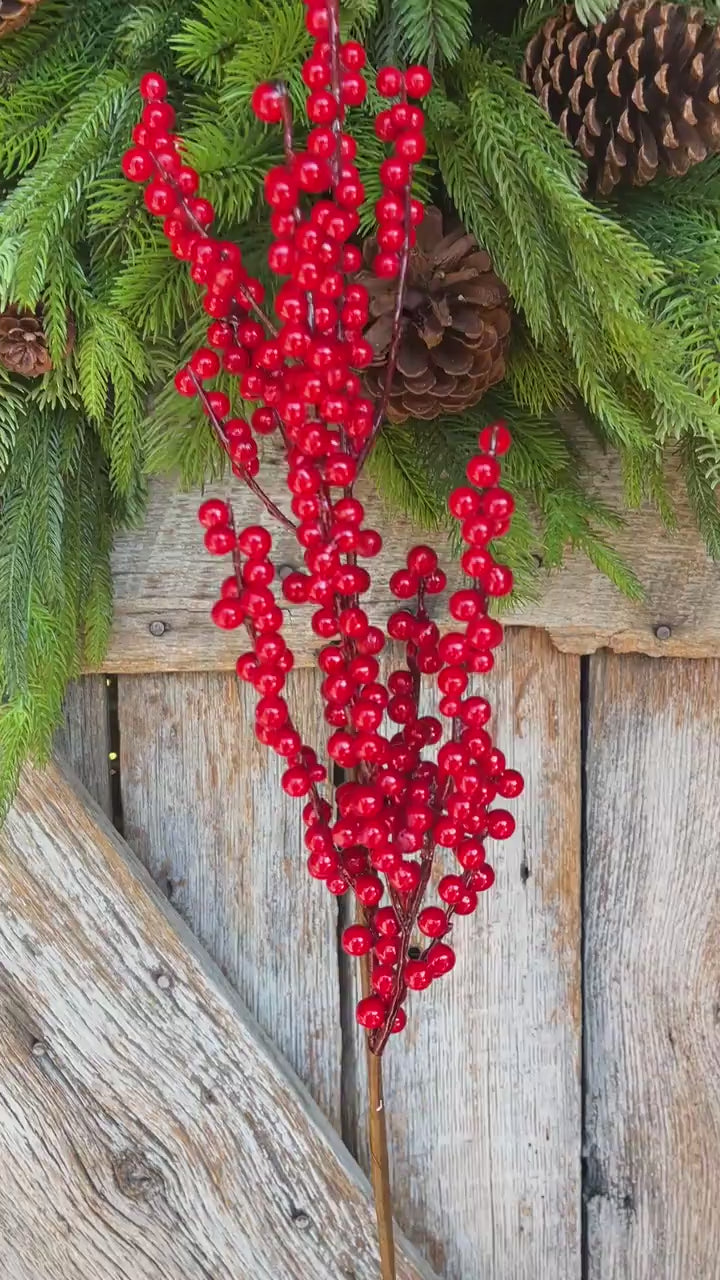 24" Bright Red Berry Spray, Christmas Berries Stem, Christmas Tree Berries