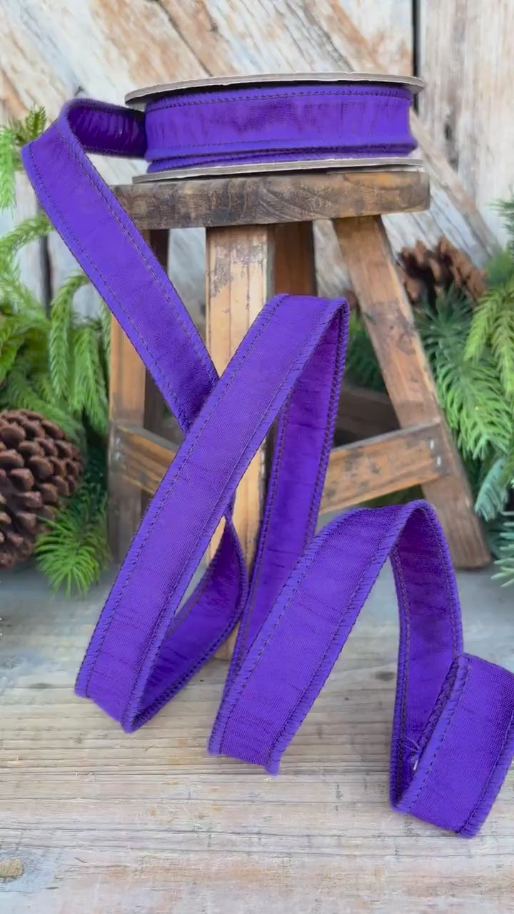 7/8" Purple Dupioni Ribbon, Halloween Ribbon, Christmas Ribbon